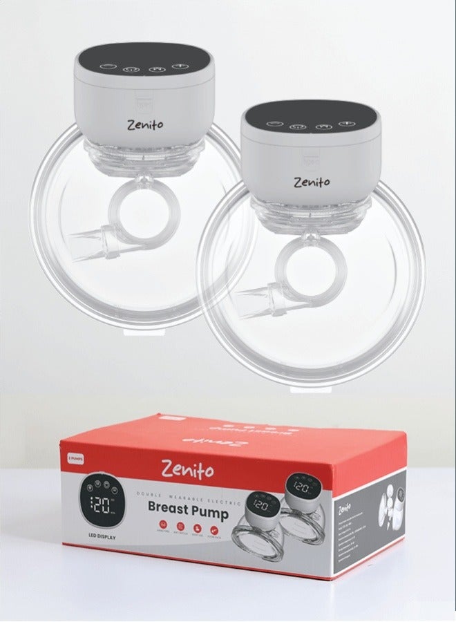 Zenito Electric Double Wearable Breast Pump - Hands-Free Pumping -Wearable Hands Free Electric Breast Pump Silent Invisible Breast Pump 3 Modes 9 Levels of Suction 2x180ML Capacity - Off White - Image 1